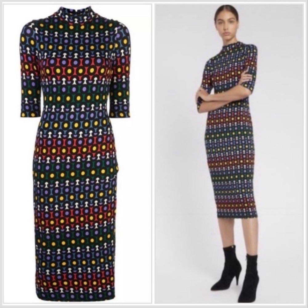 Alice and Olivia “Delora Rainbow Dot Geometric Dress"